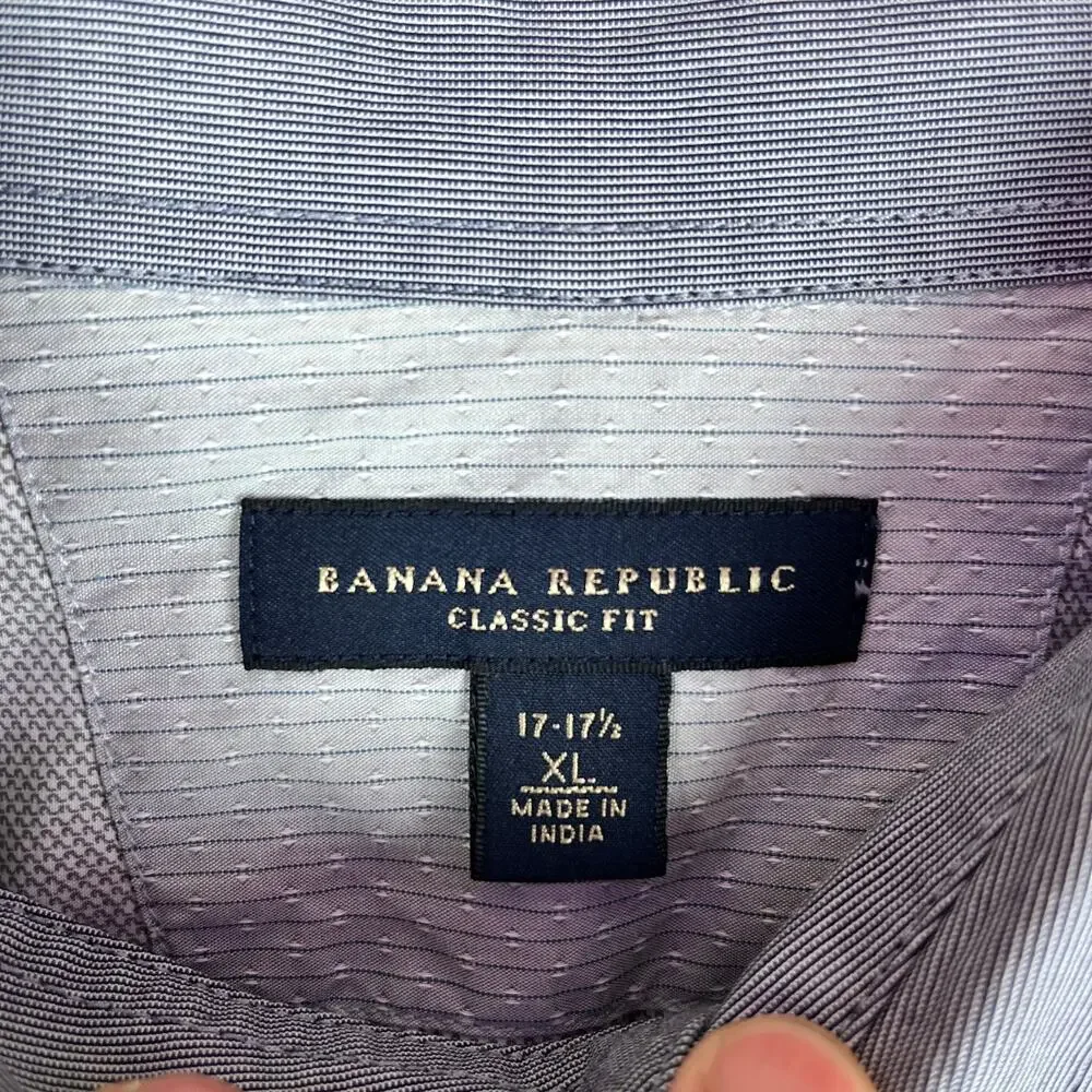 Banana Republic Mens Shirt Blue White Pattern Classic Fit Long Sleeve Cotton XL